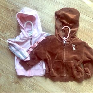 12-18 months Girls velour hoodies zip pink brown